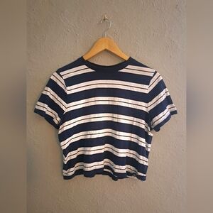 Madewell Blue and White Crop Fitted T-Shirt